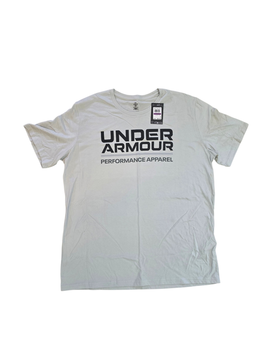 NWT Under Armour Light Gray and Black Graphic Logo Tee Mens 2XL